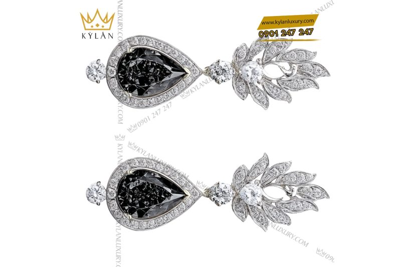 Cặp bông tai kim cương vàng trắng nguyên khối Au750