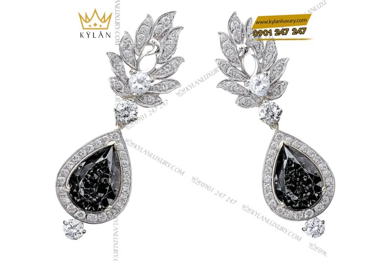 Cặp bông tai kim cương vàng trắng nguyên khối Au750