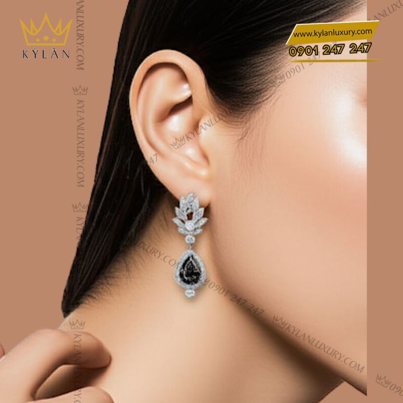 Cặp bông tai kim cương vàng trắng nguyên khối Au750