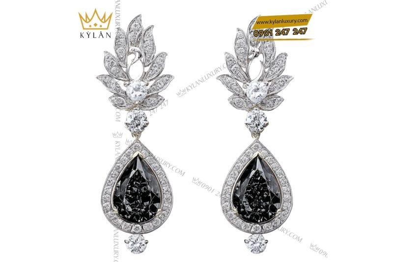 Cặp bông tai kim cương vàng trắng nguyên khối Au750