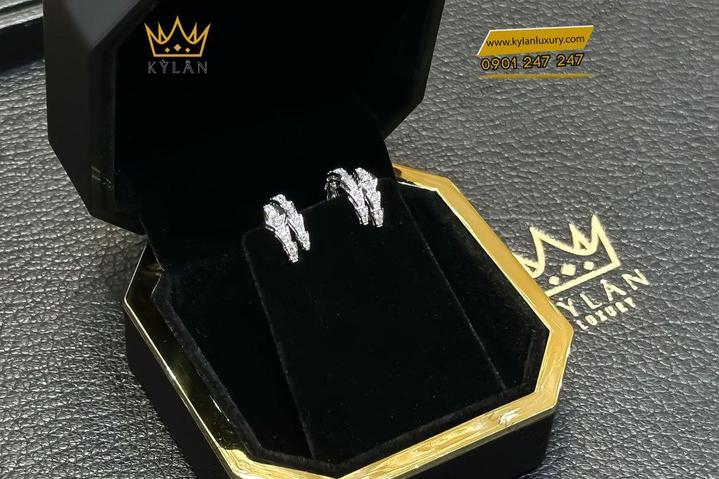Kỳ Lân Luxury BONG TAI RAN 6 Cặp bông tai rắn vàng trắng nguyên khối Au750 đính kim cương