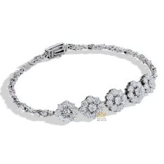 Lắc tay vàng trắng nguyên khối Au750 đính họa tiết hoa kim cương