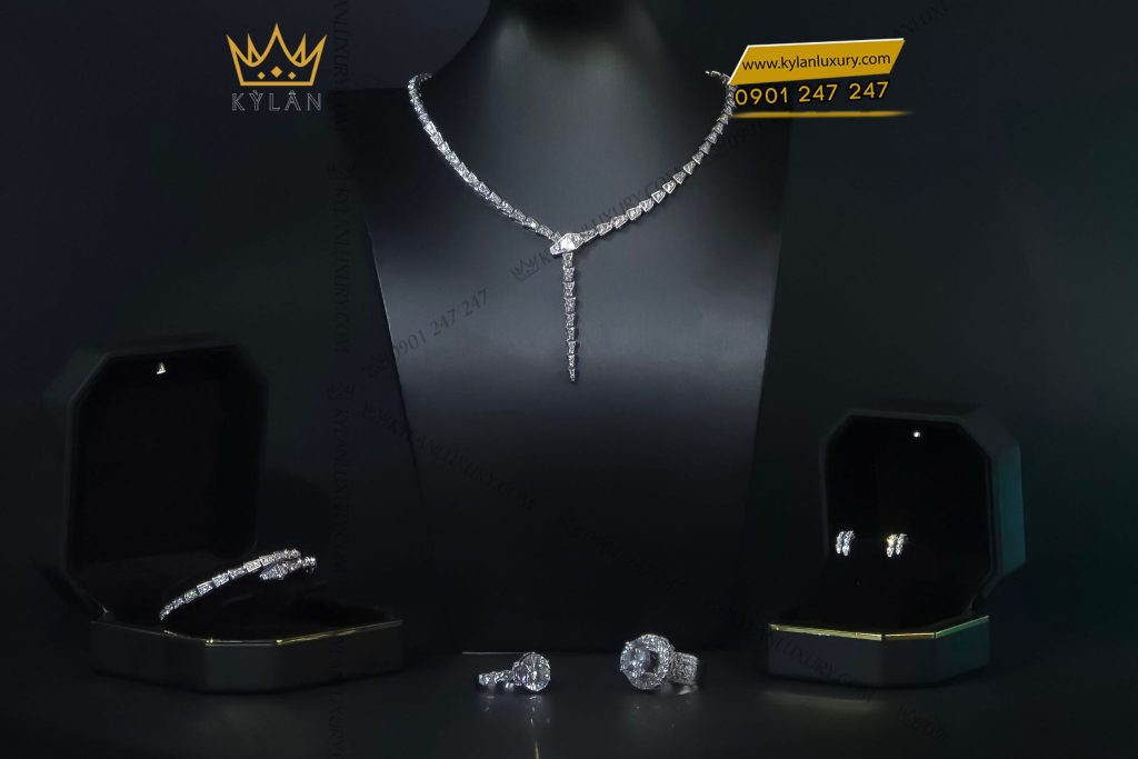 Kỳ Lân Luxury Day chuyen 3 Dây chuyền rắn vàng trắng nguyên khối Au750 đính kim cương