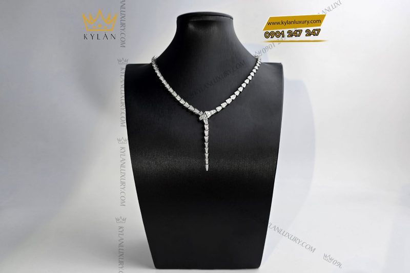 Dây chuyền rắn vàng trắng nguyên khối Au750 đính kim cương
