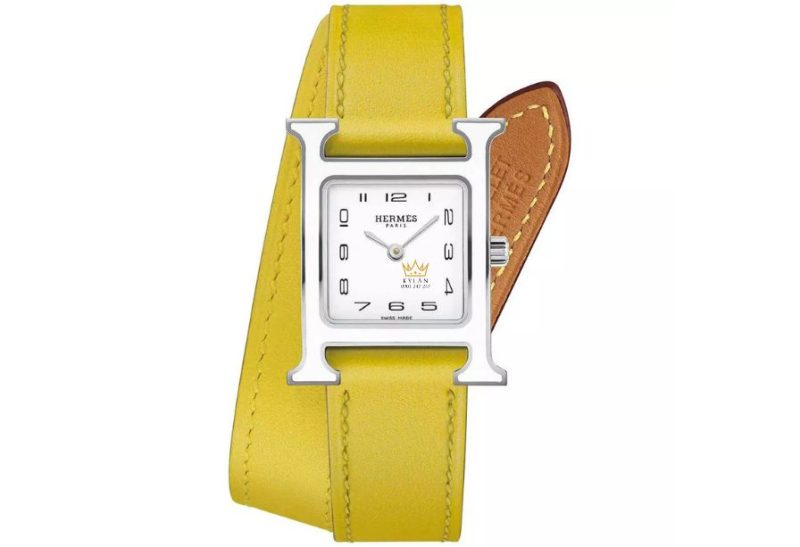 Đồng hồ Hermes H Hour 044921WW00 21mm chính hãng với thiết kế vỏ vuông hình chữ H bằng thép không gỉ tông bạc, dây da bê màu vôi mềm mại