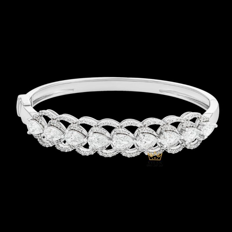 Vòng tay Sunflower vàng trắng nguyên khối Au750 đính kim cương
