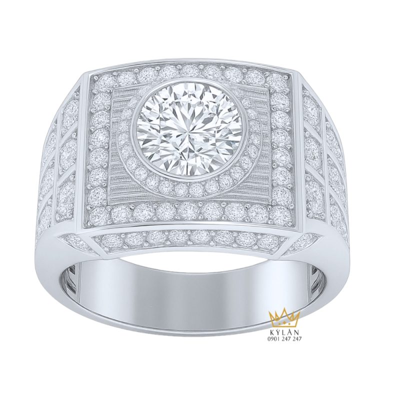 Nhẫn Imperial Luxe vàng trắng nguyên khối Au750 đính kim cương