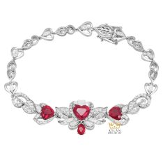 Lắc tay Scarlet Heart vàng trắng nguyên khối Au750 đính đá quý