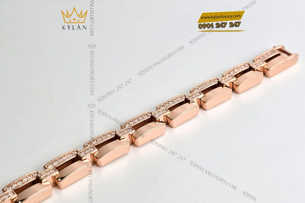 Lắc tay vàng hồng nguyên khối Au750 đính kim cương