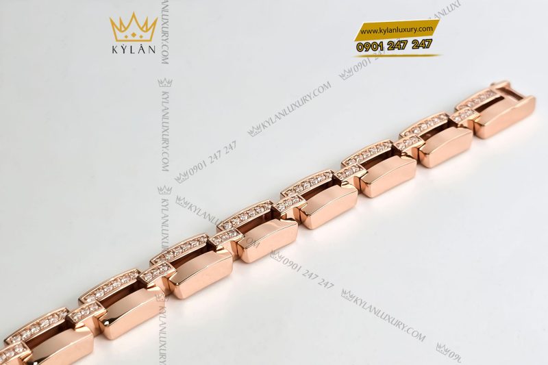 Lắc tay vàng hồng nguyên khối Au750 đính kim cương
