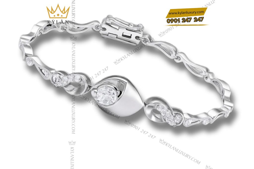 Kỳ Lân Luxury LAC TAY 1 1 Lắc tay vàng trắng nguyên khối Au750 đính kim cương