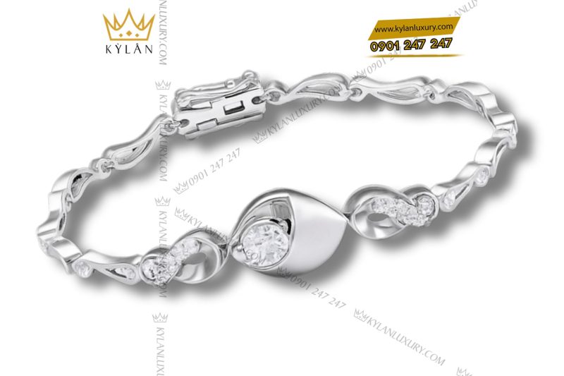 Lắc tay vàng trắng nguyên khối Au750 đính kim cương