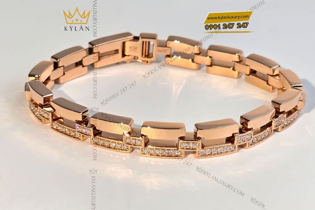 Lắc tay vàng hồng nguyên khối Au750 đính kim cương