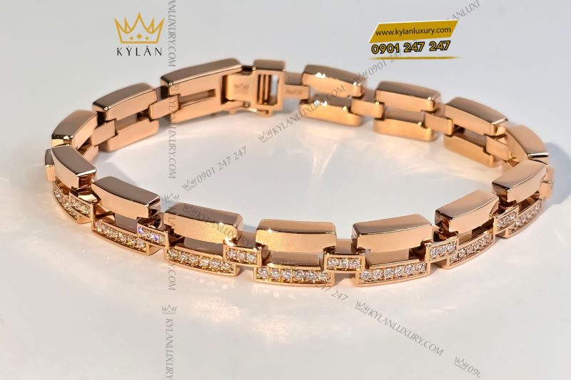 Lắc tay vàng hồng nguyên khối Au750 đính kim cương