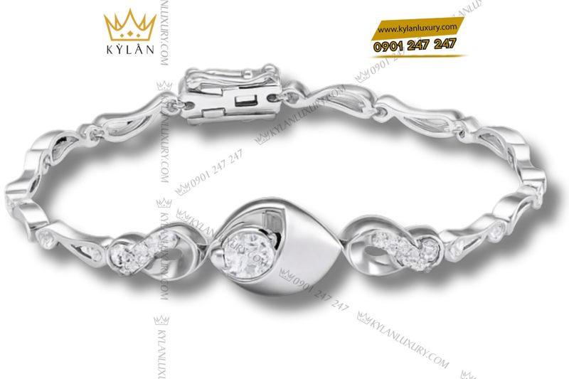 Lắc tay vàng trắng nguyên khối Au750 đính kim cương