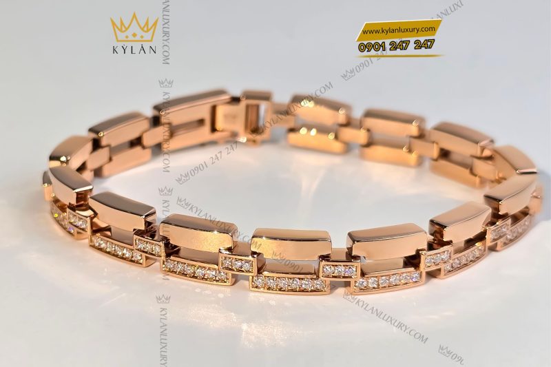 Lắc tay vàng hồng nguyên khối Au750 đính kim cương