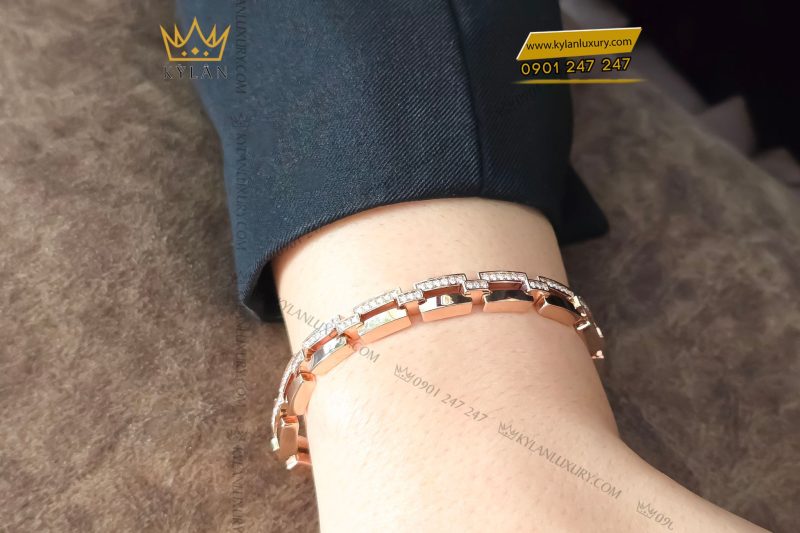 Lắc tay vàng hồng nguyên khối Au750 đính kim cương
