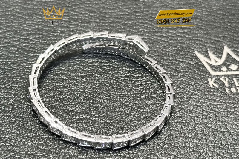 Vòng tay rắn vàng trắng nguyên khối Au750 đính kim cương