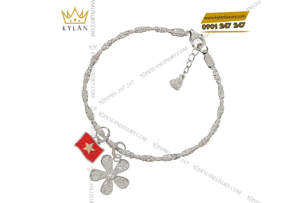 Kỳ Lân Luxury LAC TAY VIET NAM 1 Vòng tay vàng trắng nguyên khối Au750 đính kim cương