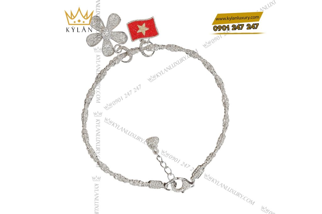 Vòng tay vàng trắng nguyên khối Au750 đính kim cương