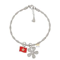 Vòng tay vàng trắng nguyên khối Au750 đính kim cương