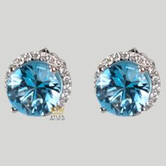 Bông tai vàng trắng nguyên khối Au750 đính viên chủ đá quý Topaz