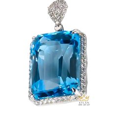 Mặt chuyền vàng trắng nguyên khối Au750 đính viên chủ đá quý Topaz