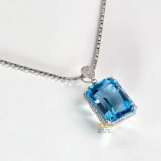 Dây chuyền vàng trắng nguyên khối Au750 đính viên chủ đá quý Topaz