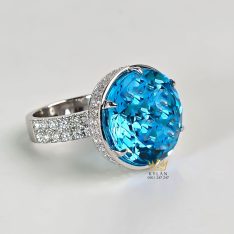 Nhẫn vàng trắng nguyên khối Au750 đính viên chủ đá quý Topaz