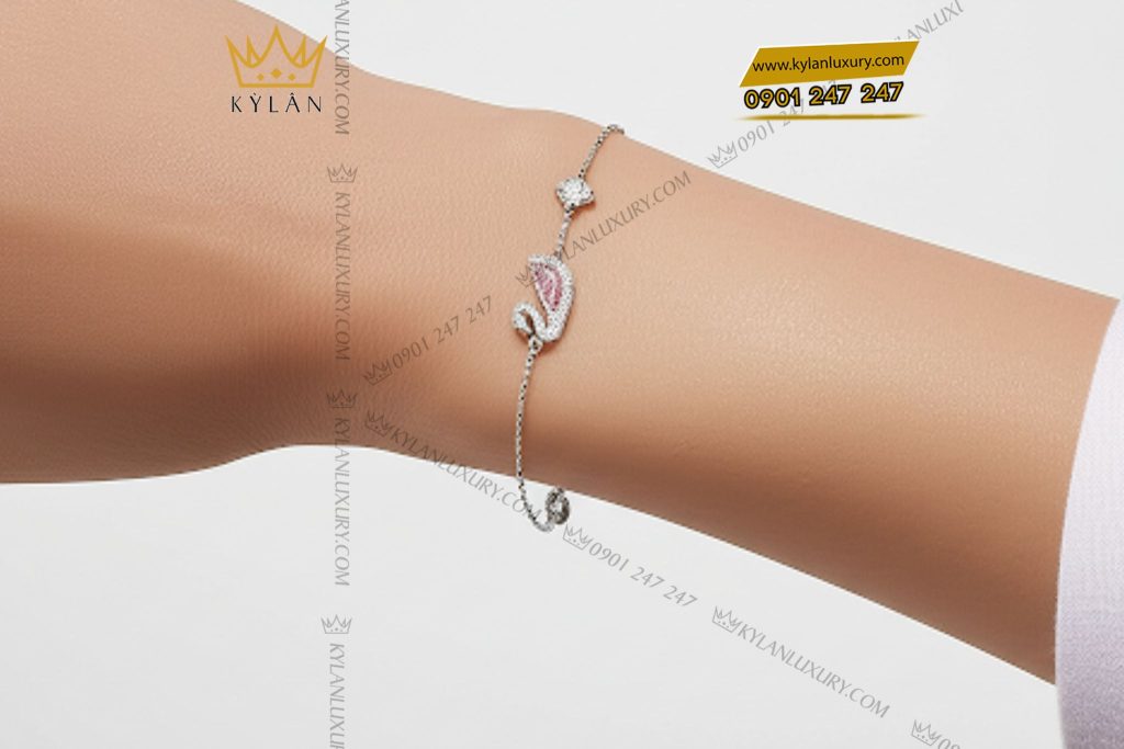 Lắc tay Swarovski vàng trắng nguyên khối Au750 đính kim cương