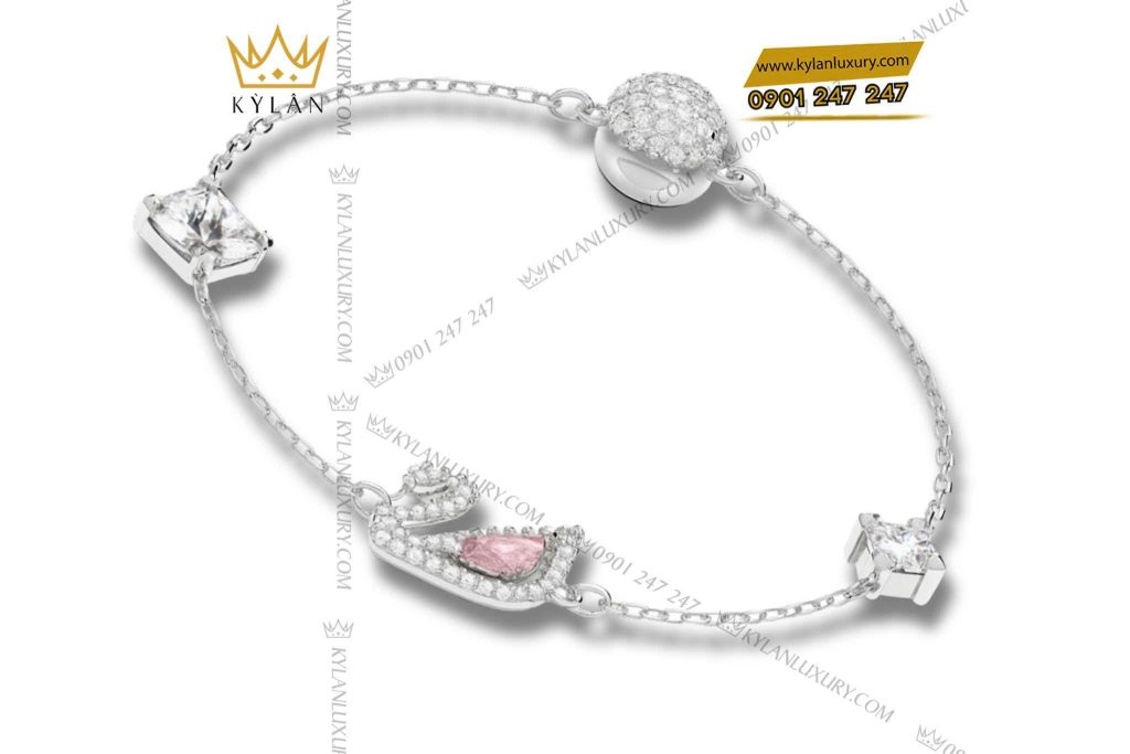 Lắc tay Swarovski vàng trắng nguyên khối Au750 đính kim cương