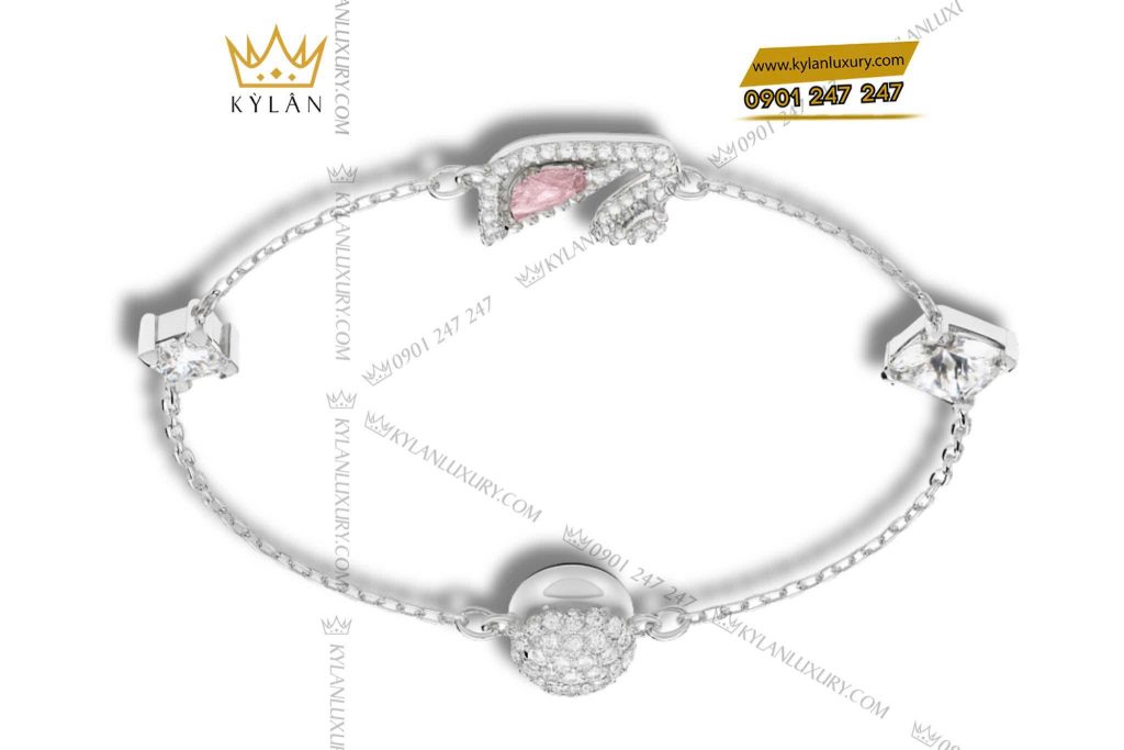 Lắc tay Swarovski vàng trắng nguyên khối Au750 đính kim cương