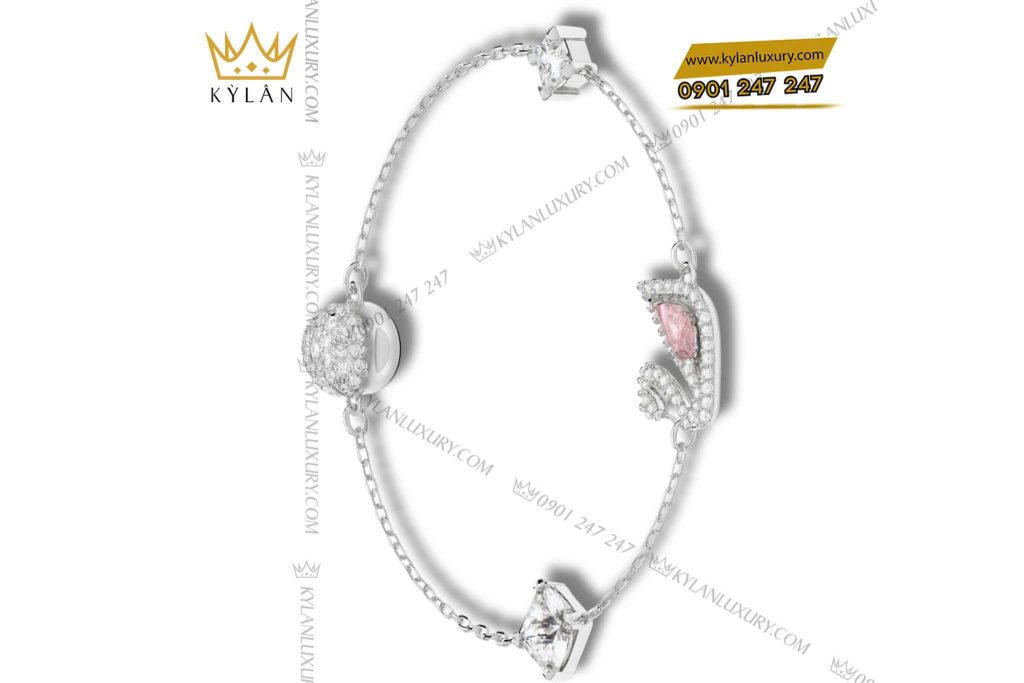 Lắc tay Swarovski vàng trắng nguyên khối Au750 đính kim cương