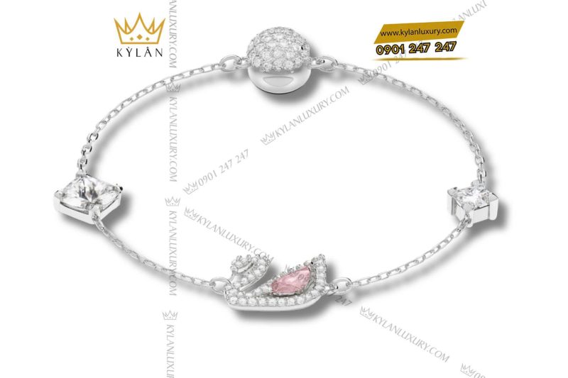 Lắc tay Swarovski vàng trắng nguyên khối Au750 đính kim cương