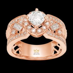 Nhẫn Radiant vàng hồng nguyên khối Au750 đính kim cương