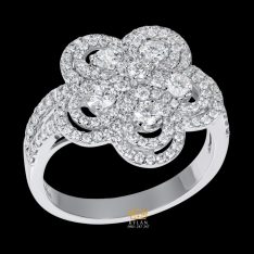 Nhẫn The Diamond Clover vàng trắng nguyên khối Au750 đính kim cương