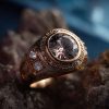 Nhẫn Aegis kim cương vàng nguyên khối Au750 đính đá quý