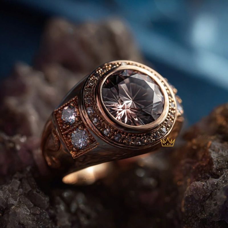 Nhẫn Aegis kim cương vàng nguyên khối Au750 đính đá quý