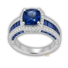 Nhẫn Royal Blue vàng trắng nguyên khối Au750 đính đá quý