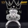 Nhẫn nữ vàng trắng nguyên khối Au750 đính viên chủ 13ly2