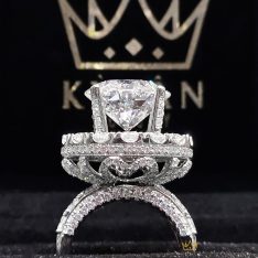 Nhẫn nữ vàng trắng nguyên khối Au750 đính viên chủ 13ly2