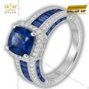 Nhẫn Royal Blue vàng trắng nguyên khối Au750 đính đá quý