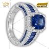 Nhẫn Royal Blue vàng trắng nguyên khối Au750 đính đá quý