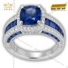 Nhẫn Royal Blue vàng trắng nguyên khối Au750 đính đá quý
