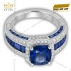 Nhẫn Royal Blue vàng trắng nguyên khối Au750 đính đá quý