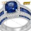 Nhẫn Royal Blue vàng trắng nguyên khối Au750 đính đá quý