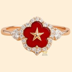 Nhẫn ngôi sao đỏ vàng hồng nguyên khối Au750 đính kim cương