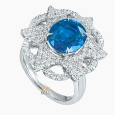 Nhẫn The Serenity vàng trắng nguyên khối Au750 đính kim cương và đá quý
