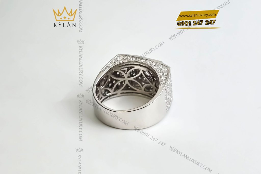 Kỳ Lân Luxury Nhan 6ly6 1 Nhẫn nam vàng trắng nguyên khối Au750 đính viên chủ kim cương 6ly6