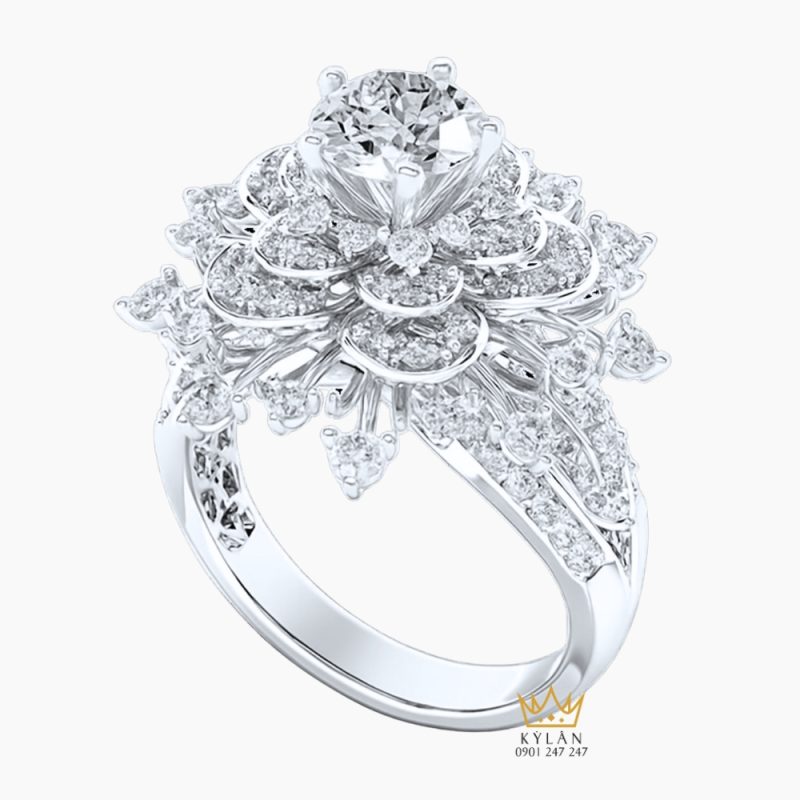 Nhẫn Radiant Flora vàng trắng Au750 đính kim cương